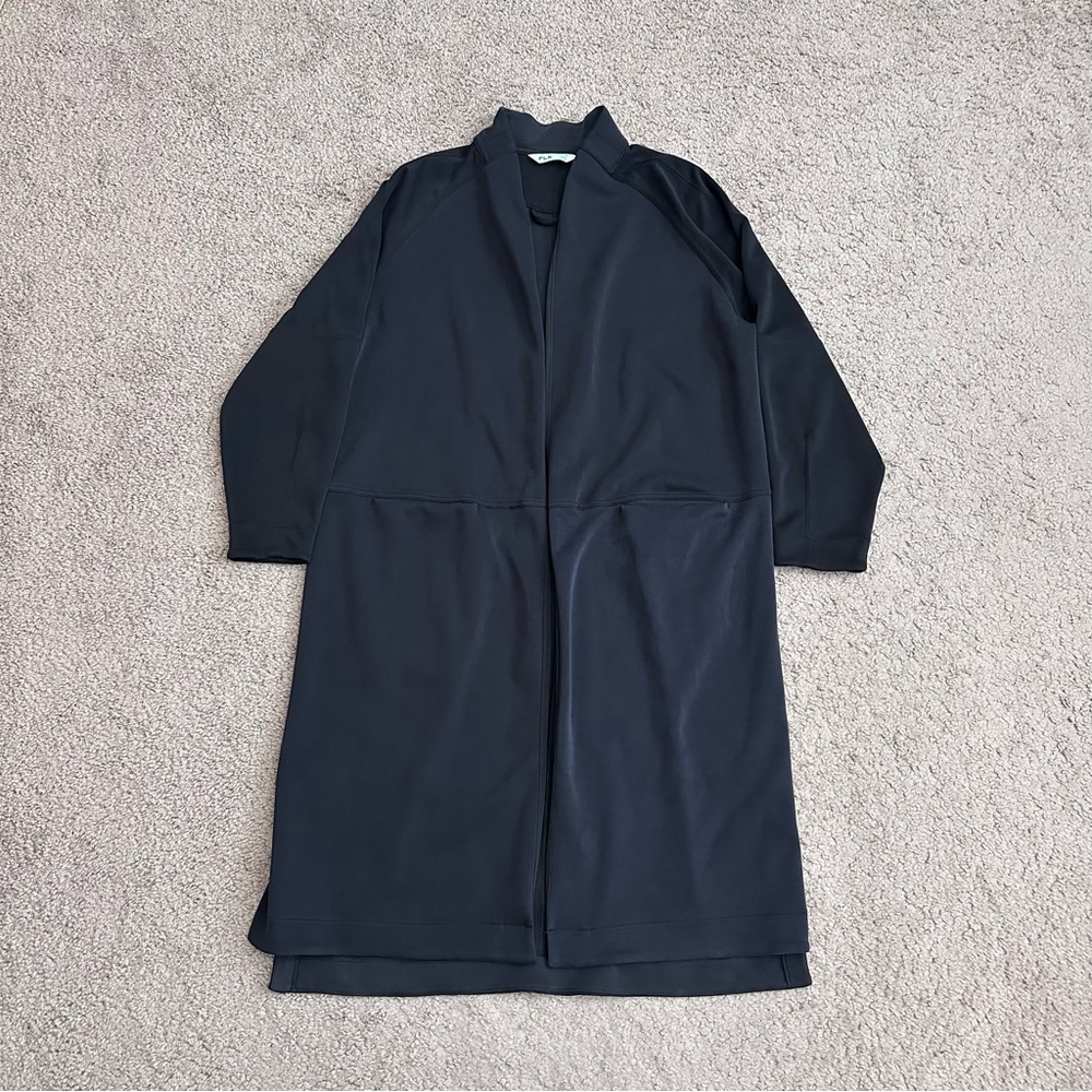 FLX Open Front Long Duster Cardigan Black Womens L Coatigan